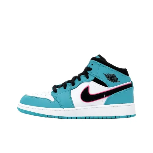 Jordan Air Jordan 1 Anti Slip Wear Resistant Mid Top Children's Basketball Shoes Blue White Teenagers
