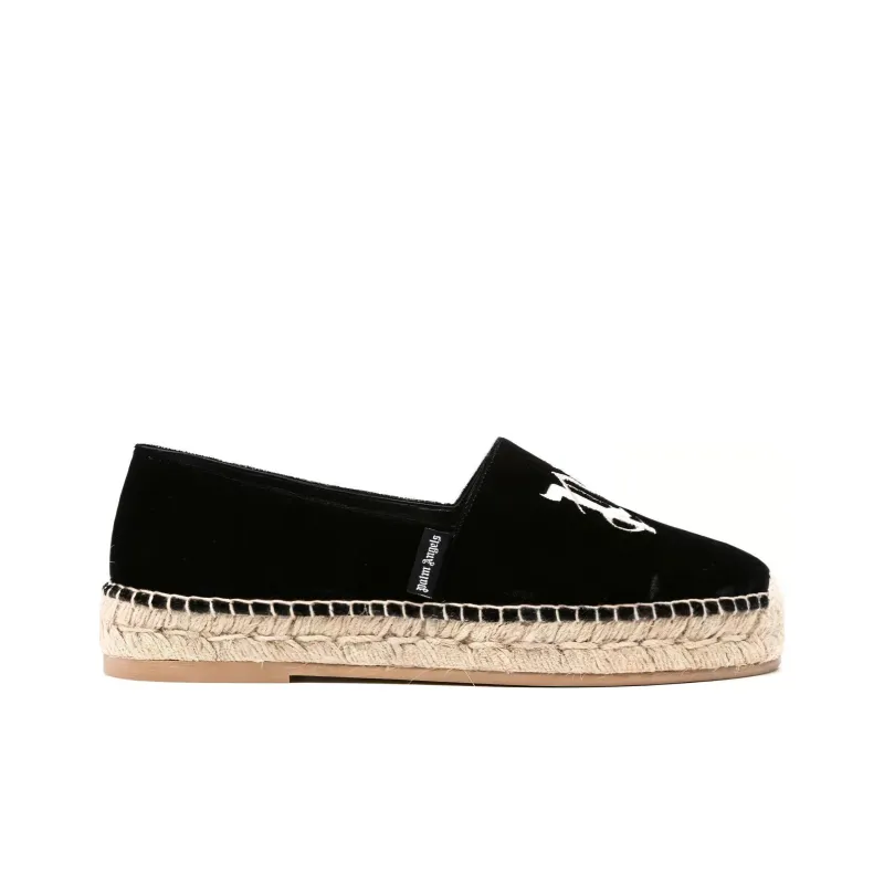 PALM ANGELS Logo-embroidered Velvet Espadrilles-1