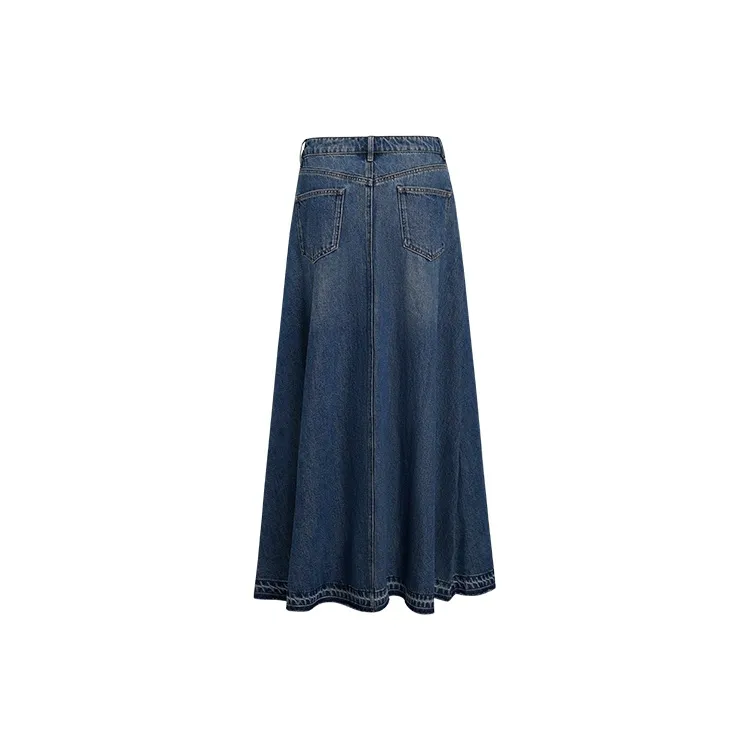 URBAN REVIVO Denim Long Skirt Women's Blue-1