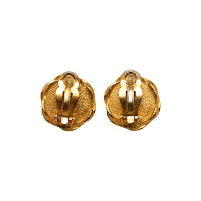 CHANEL 1995 Gold Plated Acrylic Cc Button Clip On Earrings Costume Earrings-1