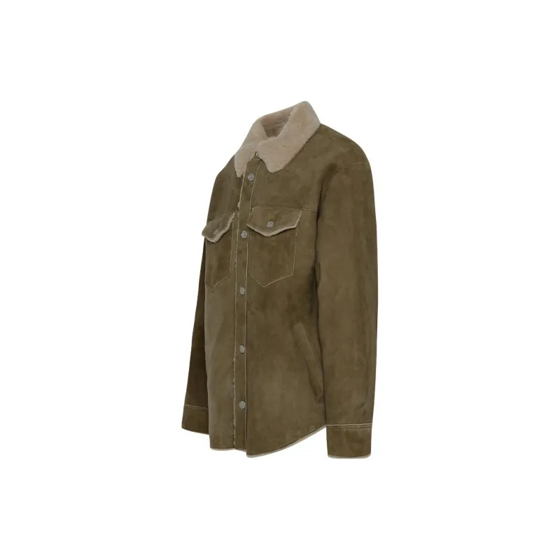 ISABEL MARANT Shearling Trim Buttoned Shirt Jacket-2