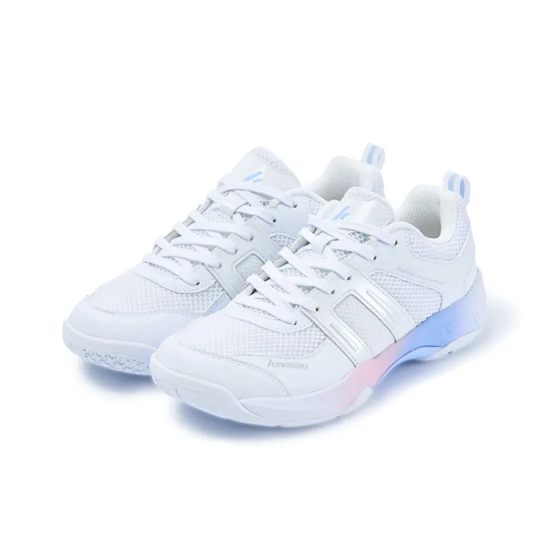 Kawasaki Cushioning Coverage Low Top Badminton Shoes Unisex White Rainbow-3