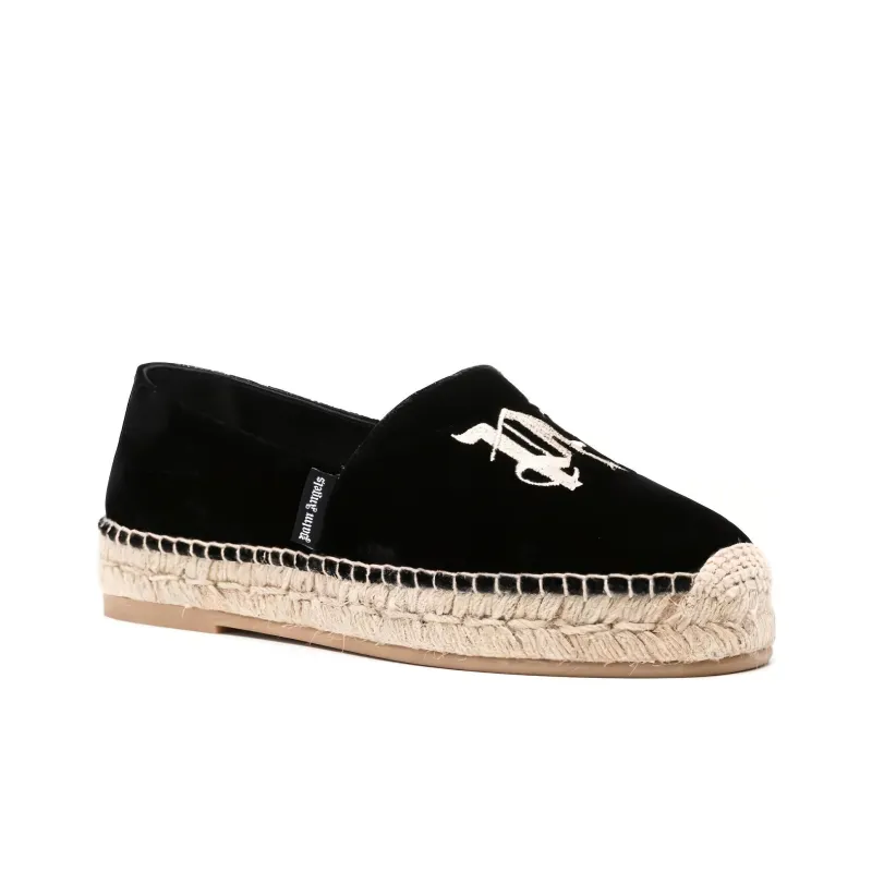 PALM ANGELS Logo-embroidered Velvet Espadrilles-2