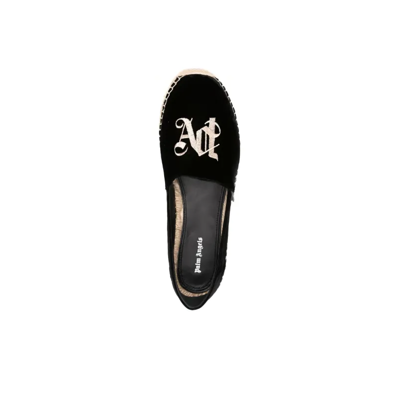 PALM ANGELS Logo-embroidered Velvet Espadrilles-4