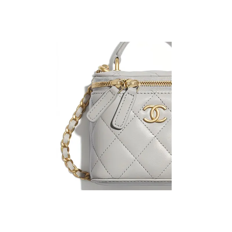 CHANEL Lambskin Box Bag, Shoulder Bag, Crossbody Bag Women's Gray-4