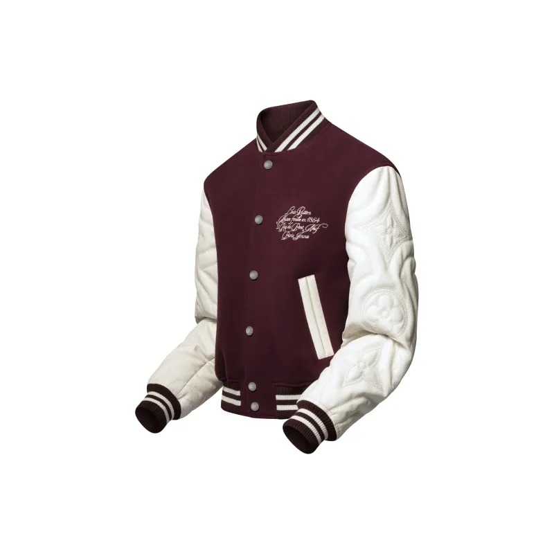 Lv Embroidered Calfskin Varsity Jacket-2