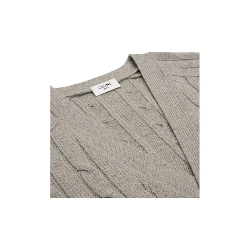 CELINE Triomphe Cardigan In Cable knit Cashmere-2