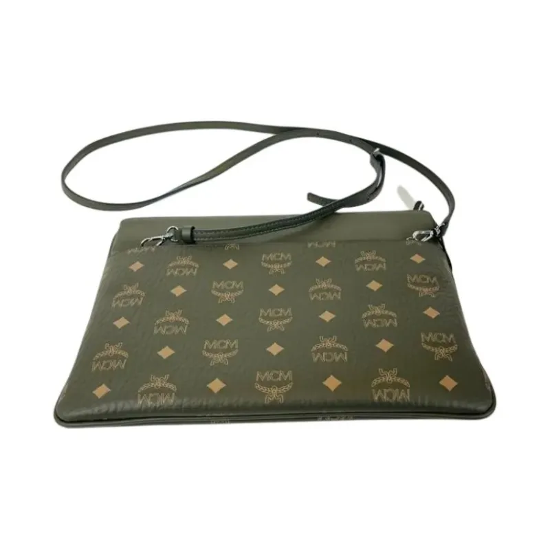 MCM Coated Canvas Shoulder Bag, Crossbody Bag Medium Size Women's Green-3