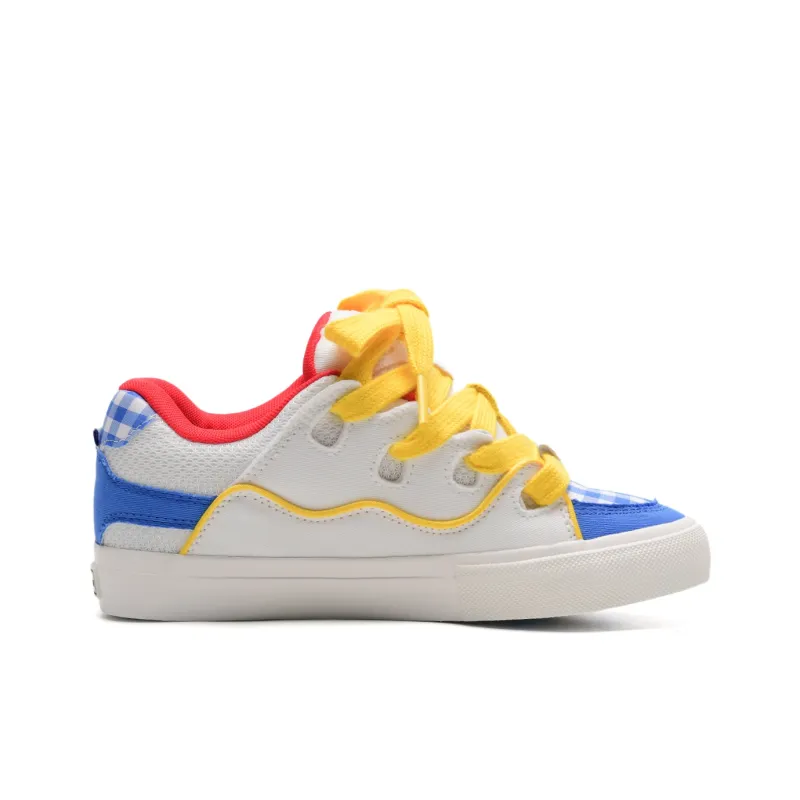 OAOQ Low-Top Skateboard Shoes Unisex White Yellow Blue-3