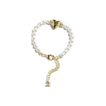 CHANEL Metal Crystal Glass Pearl Necklaces Women's White