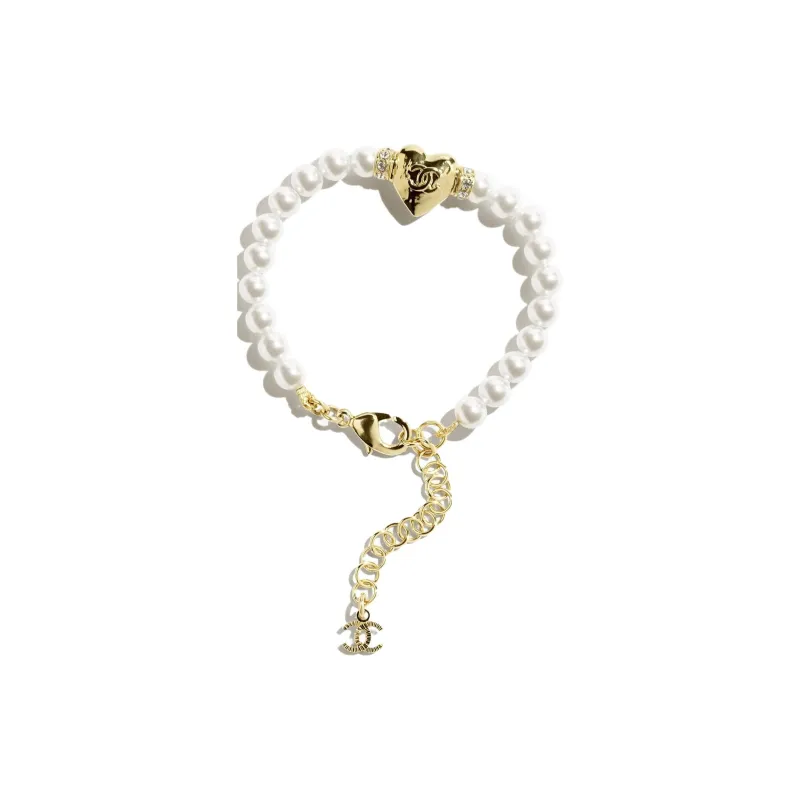 CHANEL Metal Crystal Glass Pearl Necklaces Women's White-0