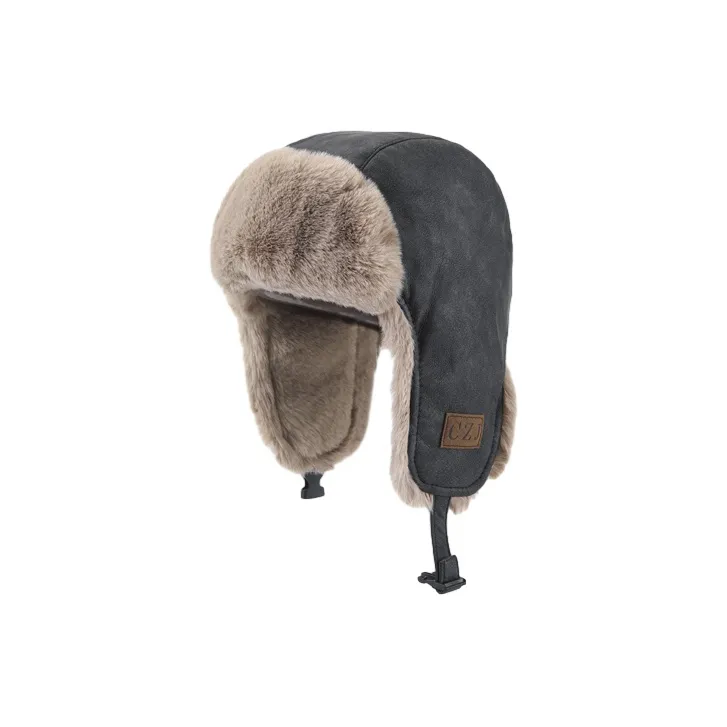 FREE RABBITⅡ PU Leather Warm Windproof Cold Resistant Cycling In Northeast Skiing Trapper Hats Unisex-3
