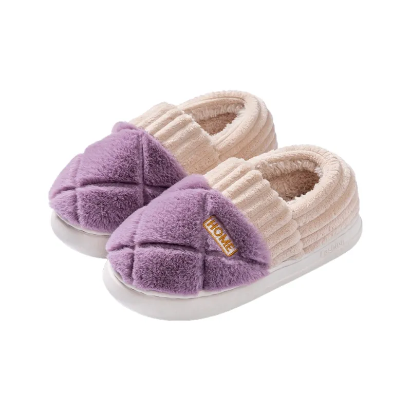 Foot Recreation Winter Solid Color Heel Covered Short Plush Platform Minimalist Style Cotton Slippers Unisex-20