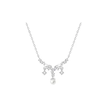 SHEPANEE S925 Silver Synthetic Cubic Zirconia Pearl Moonstone/Glue Drip Necklaces Women's