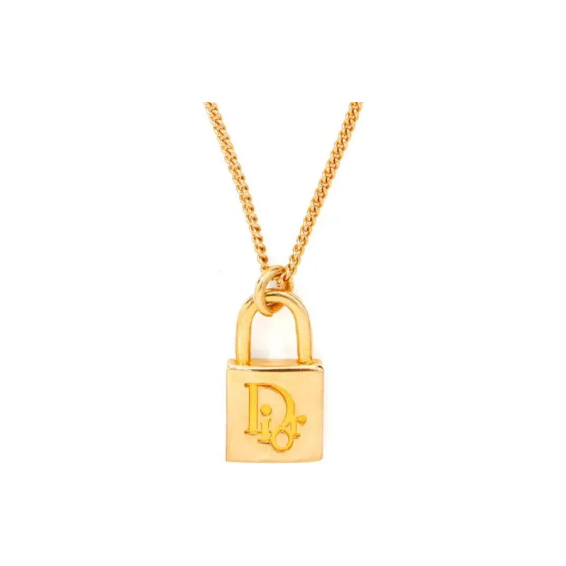 DIOR Gold-plated Padlock Pendant Necklace-2