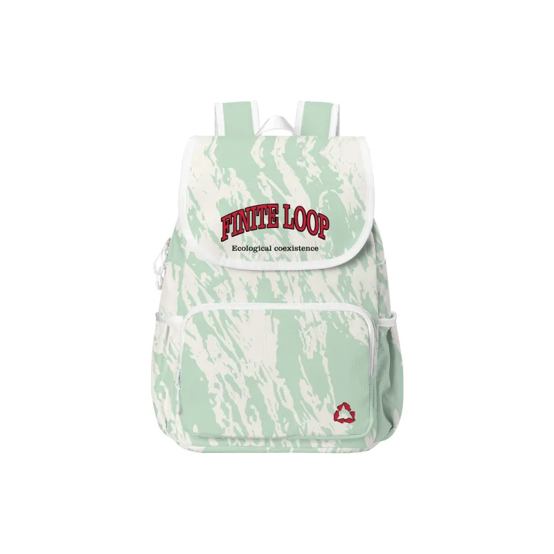 FINITE LOOP Eco Friendly Fabric Student Backpack Regular Unisex White Green-0