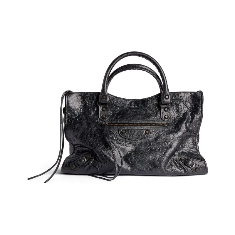 Balenciaga Le City Medium Bag In Black Arena Storico Lambskin Brass Hardware Black-2