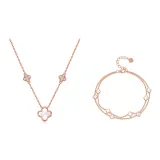 Four-Leaf Clover White Mother of Pearl Bracelet+Four-Leaf Clover White Mother of Pearl Necklace