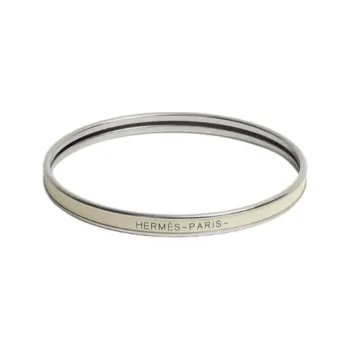 HERMES Enamel Bangles Unisex Silver
