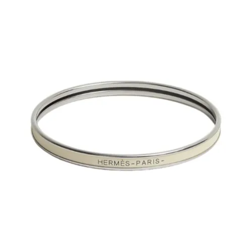 HERMES Enamel Bangles Unisex Silver