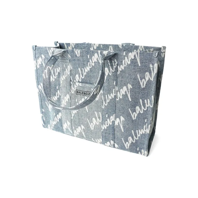 Balenciaga Cotton Tote Bag Shopping Bag Shoulder Bag Crossbody Bag Handbag Unisex Blue-1