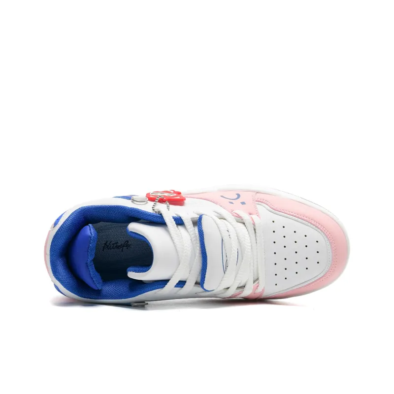 ALI THE FOX Slip Resistant Cushioning, Lightweight, Breathable Balance Low Top Skateboard Shoes Unisex White Pink Blue-2