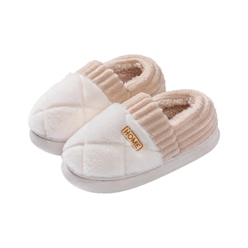 Foot Recreation Winter Solid Color Heel Covered Short Plush Platform Minimalist Style Cotton Slippers Unisex-0