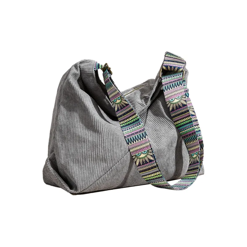 ST&SAT Fabric Shoulder Bag, Crossbody Bag, Tote Bag Large Size Women's Brown/Gray-8