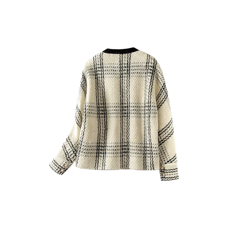 Cypress House Cropped Coat Women's White Base With Black Plaid-1
