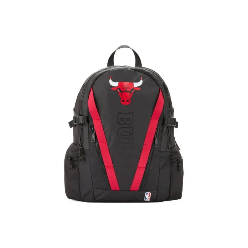 NBA Bulls Matte Finish Material Backpack Unisex Black & Red-0
