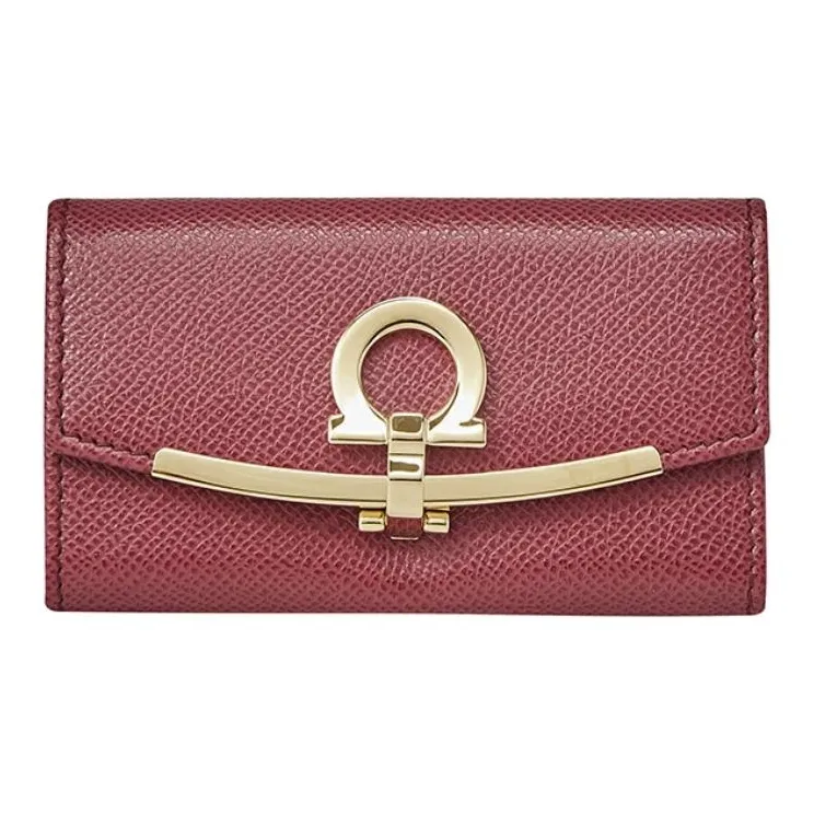 FERRAGAMO GANCINI Calfskin Key Pouch Women's Red-0