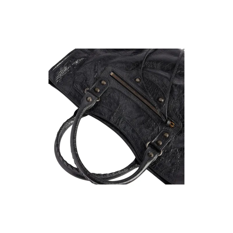 Balenciaga Le City Medium Bag In Black Arena Storico Lambskin Brass Hardware Black-6