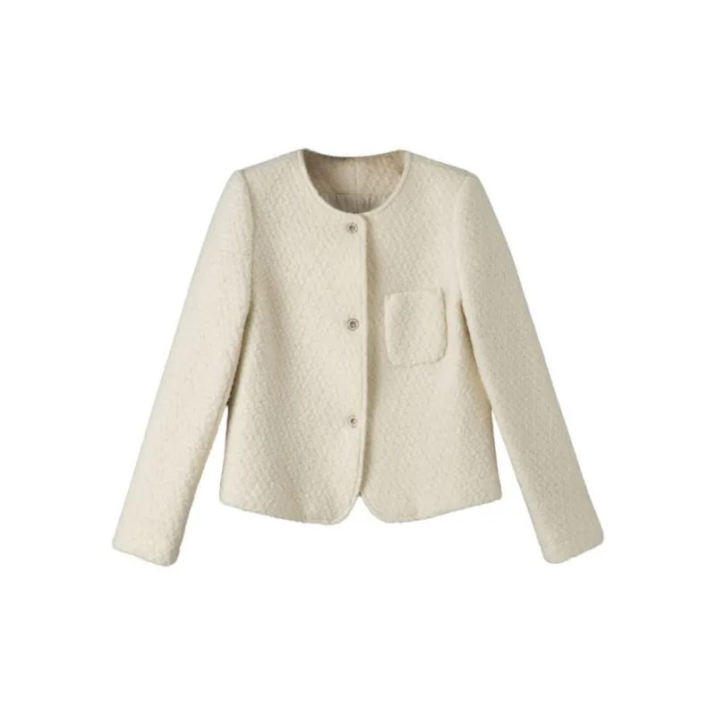 Late White Cropped Coat Women's Ecru-0