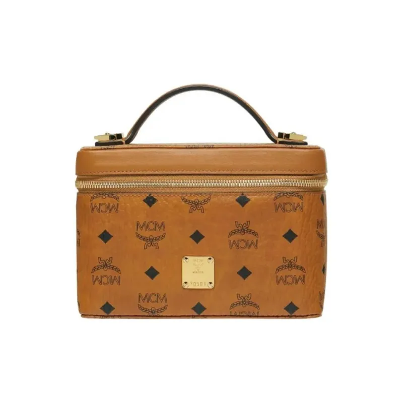 MCM Original Visetos Coated Canvas Makeup Case+Box+Bag+Handbag Small Size Women's Brown Cognac-1