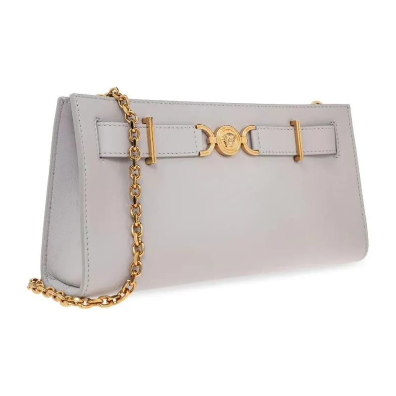 VERSACE Medusa '95 Calfskin One Shoulder Crossbody Clutches Women's Gray White-1
