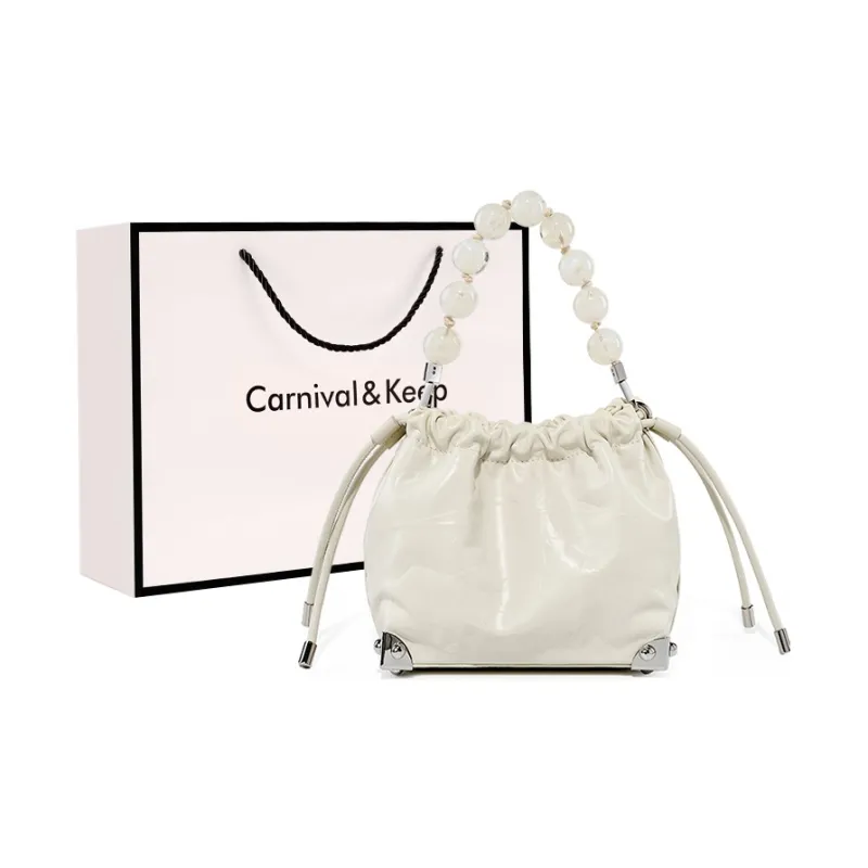 Carnival Keep Cow Leather Handbag Shoulder Bag Regular Women's Silver/Black/Ecru-7