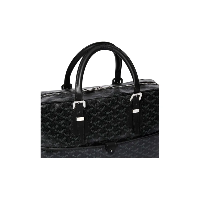 GOYARD Ambassade Canvas With Cervon Calfskin Handbags Briefcases Medium Size Unisex Raven-1