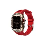 Textured Rose Gold Protective Case-Red Strap
