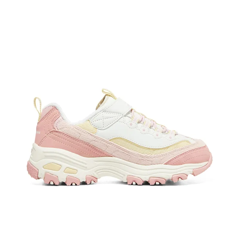 Skechers Slip Resistant Cushioning, Abrasion Resistant, Height Increasing Low Top Casual Shoes Pink Yellow Teenagers-1