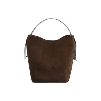 LA FESTIN Cow Leather Commute Bucket Handbag Medium Size Women's Caramel Brown/Cookie