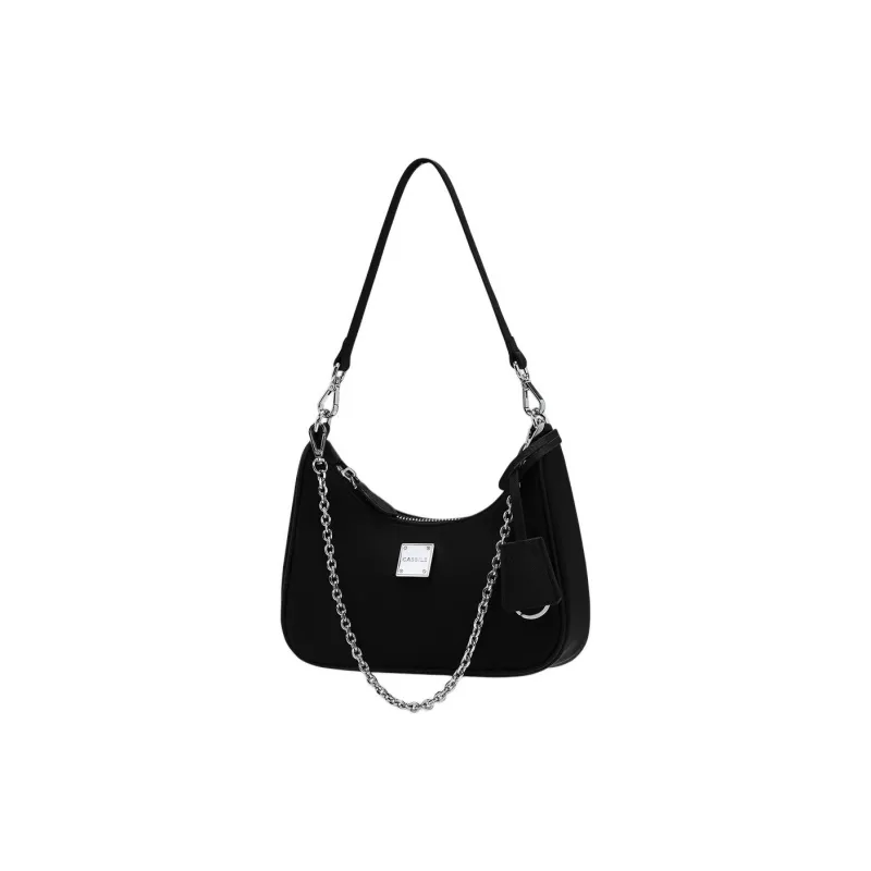 CASSILE Synthetic Leather Crescent Bag, Chain Shoulder Bag, Crossbody Bag Small Size Women's Black-2