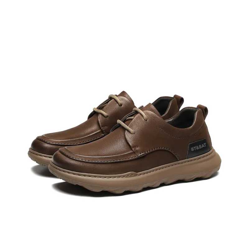 ST&SAT Lace Up Casual Shoes Flat Men's Shoes Men's Black/Brown-6