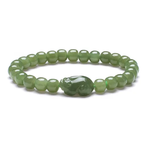 MARY WINDSOR Hetian Jade Antique Barrel Bead Bracelet Green Jade Unisex