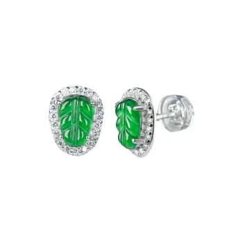 Oriental Jade Ice Type Jadeite Stud Earrings Women's