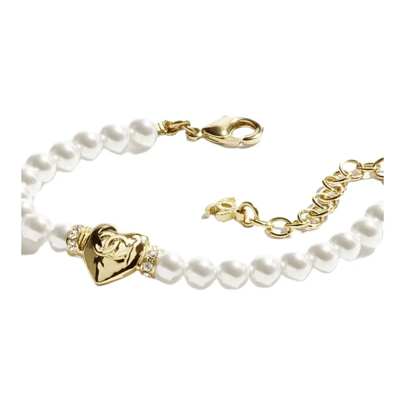 CHANEL Metal Crystal Glass Pearl Necklaces Women's White-1