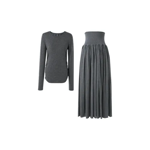 3COLOUR Two Piece Skirt Sets Women's Set Deep Gray Top+Skirt