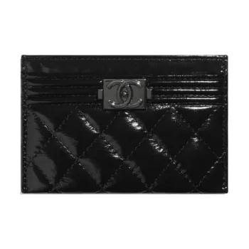 CHANEL Leboy Patent Leather Card Holder Card Holder Women's Black