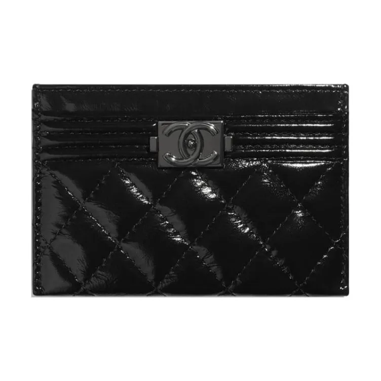 CHANEL Leboy Patent Leather Card Holder Card Holder Women's Black-0