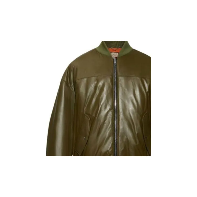 GUCCI Leather Jacket Men's Olive Green-5