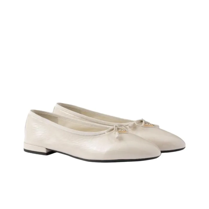 PRADA Patent Casual Single Shoes Women's Beige-2